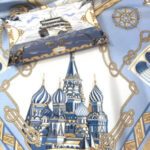 Платок «Реки России» by NINA RUCHKINA, голубой 100% шёлк — изображение 3