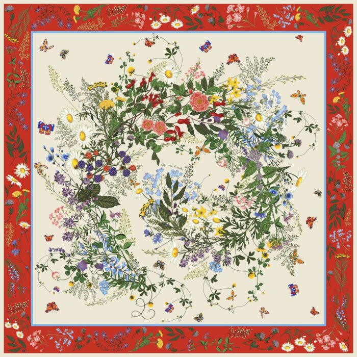 russkij-polevoj-buket-krasnyj-100-shyolk.jpg Платок «Русский полевой букет» by NINA RUCHKINA, красный 100% шёлк — изображение 1