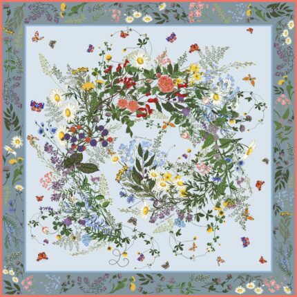 Платок «Русский полевой букет» by NINA RUCHKINA, серый 100% шёлк