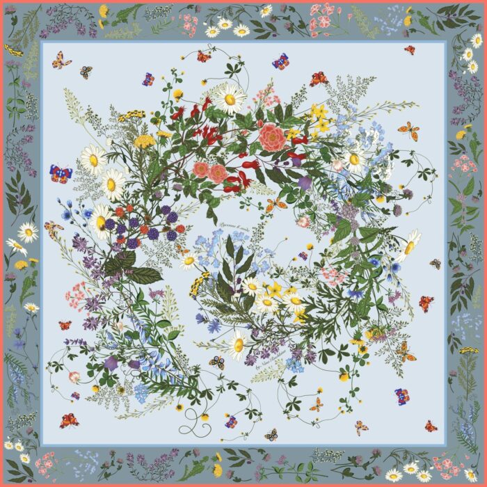 Платок «Русский полевой букет» by NINA RUCHKINA, серый 100% шёлк — изображение 1