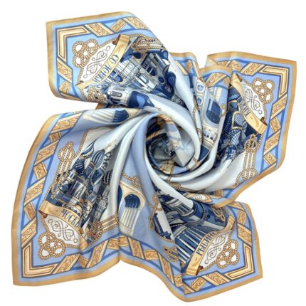 Платок «Реки России» by NINA RUCHKINA, голубой 100% шёлк